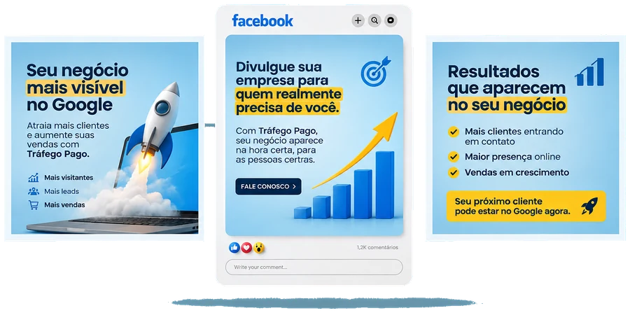 Simulação de anúncios no Facebook em múltiplos formatos