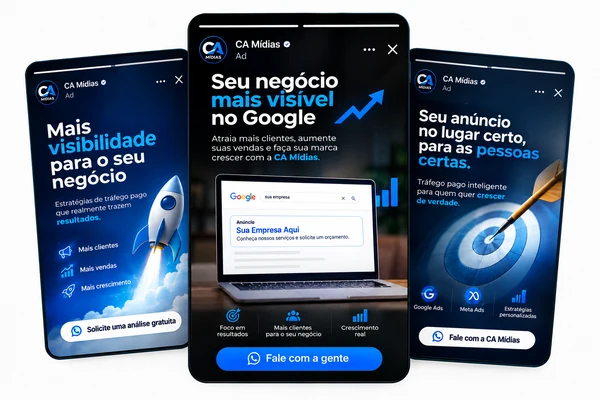 Simulação de conversa e anúncio da marca CA Mídias