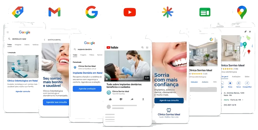 Simulação de anúncios Performance Max em múltiplas superfícies do Google
